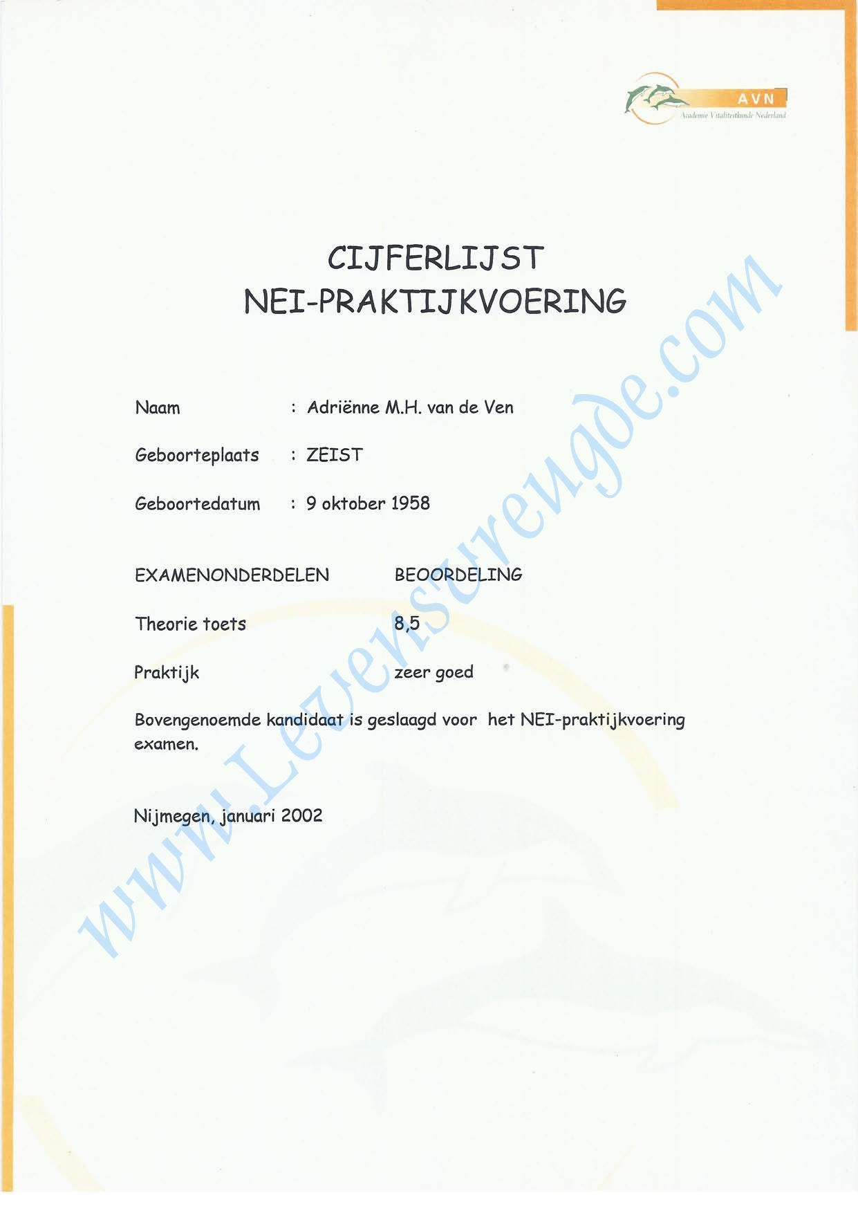 Cijferlijst Nei praktijk